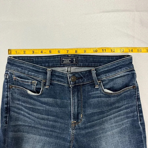 Abercrombie‎ Harper Ankle Distressed Skinny Jeans Dark Wash 26 Short Cut Off Hem - Picture 13 of 15